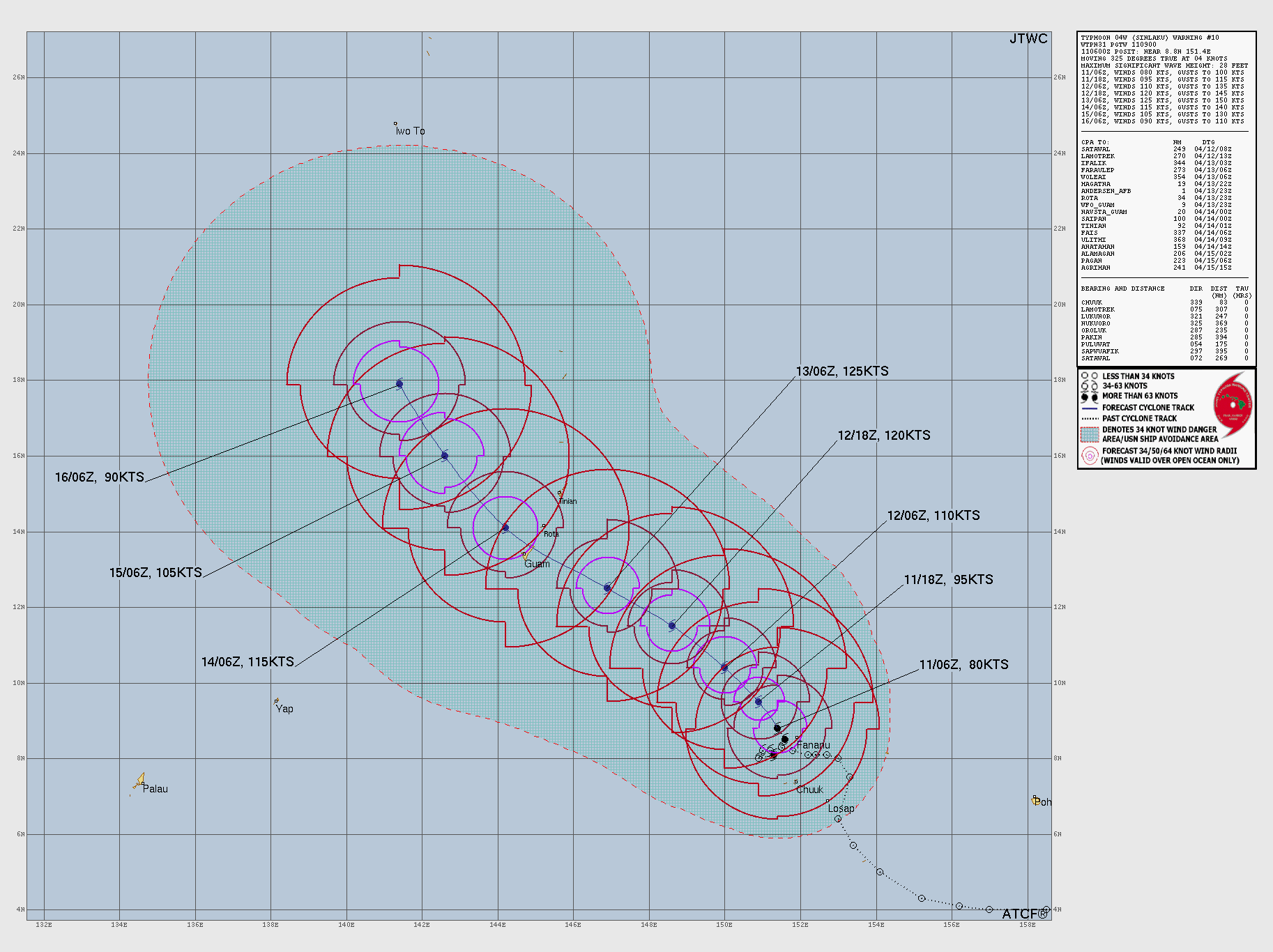 WESTERN PACIFIC: by 48h TY 04W(SINLAKU) is forecast be near Super Typhoon intensity and track dangersouly close to GUAM /SOUTH PACIFIC: TD 30P(MAILA) spectacular weakening last 24h/31P(VAIANU) subptropical storm close to NZ//110900 UTC