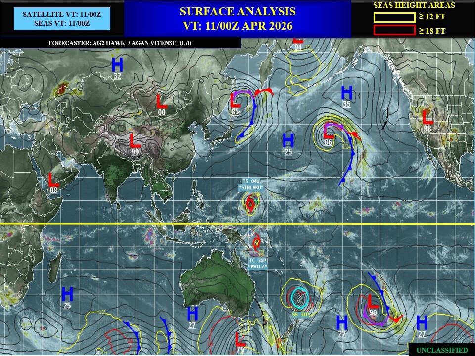 WESTERN PACIFIC: by 48h TY 04W(SINLAKU) is forecast be near Super Typhoon intensity and track dangersouly close to GUAM /SOUTH PACIFIC: TD 30P(MAILA) spectacular weakening last 24h/31P(VAIANU) subptropical storm close to NZ//110900 UTC