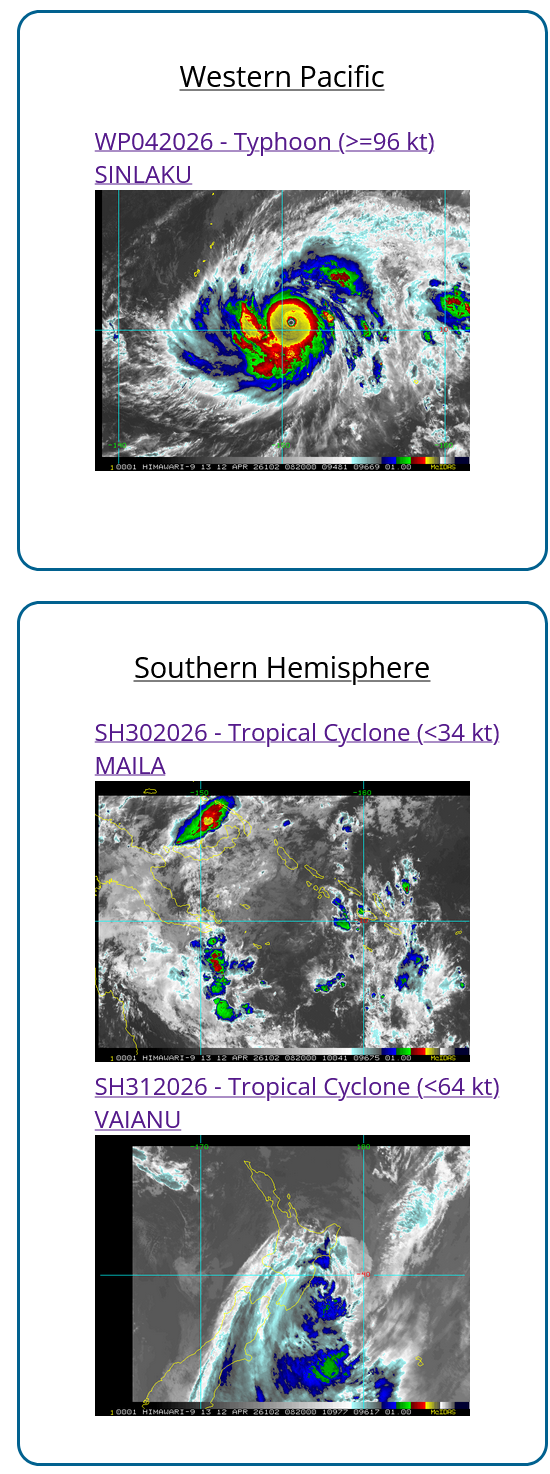 WESTERN PACIFIC: Super Typhoon 04W(SINLAKU) to reach CAT 5 US within 12/18 hours, forecast to track dangerously close to the MARIANA islands by 36/48h/SOUTH PACIFIC: Remnants of TD 30P(MAILA/Subtropical 31P(VAIANU) tracked over NZ//120900 UTC