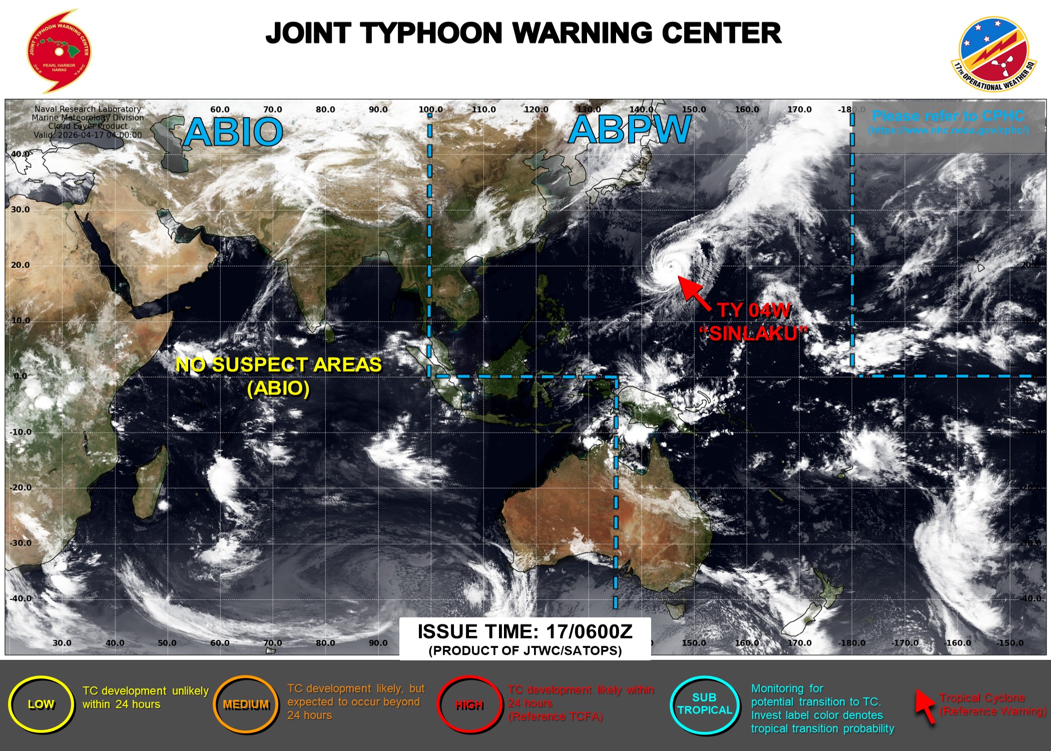 WESTERN PACIFIC: Typhoon 04W(SINLAKU) CAT 1 US is tracking over increasingly cooler seas with ETT forecast to complete by 48h//171000 UTC