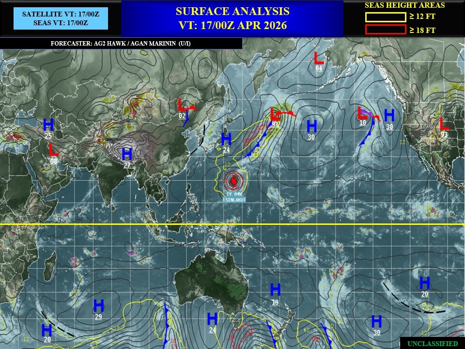 WESTERN PACIFIC: Typhoon 04W(SINLAKU) CAT 1 US is tracking over increasingly cooler seas with ETT forecast to complete by 48h//171000 UTC