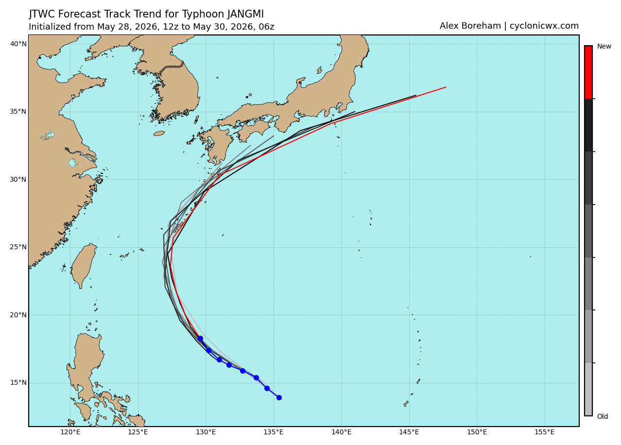 WESTERN PACIFIC:Typhoon 06W(JANGMI) forecast to peak at CAT 2 US within 36h and track very close to OKINAWA by 48h/301030 UTC / 