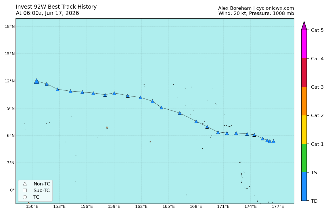 WESTERN PACIFIC: Invest 92W/ SOUTH PACIFIC: Invest 96P/3 Week Tropical Cyclone Formation Probability//17@1030 UTC 