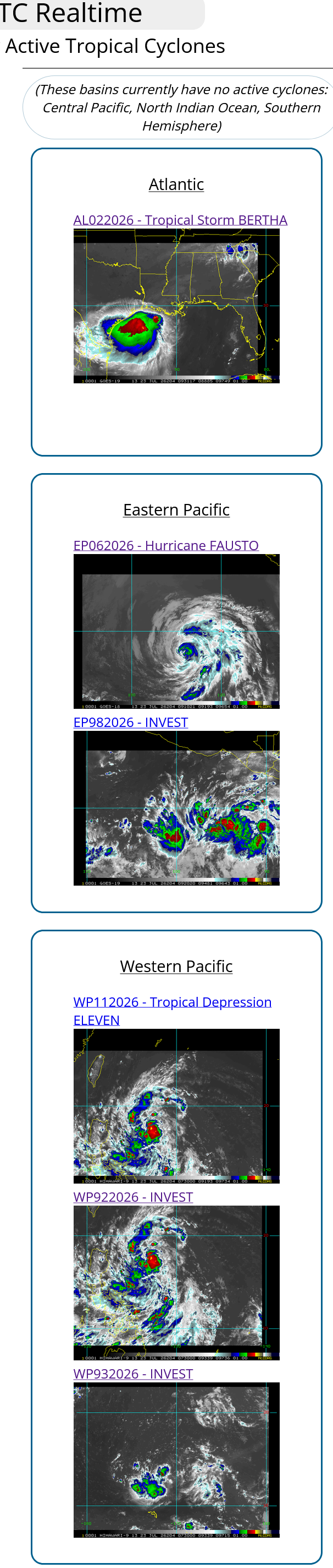 WESTERN PACIFIC: 11W set to gradually intensify next 2 days/EASTERN PACIFIC: 06E(FAUSTO) CAT 1 US/ATLANTIC: 02L(BERTHA)//23@1000 UTC 