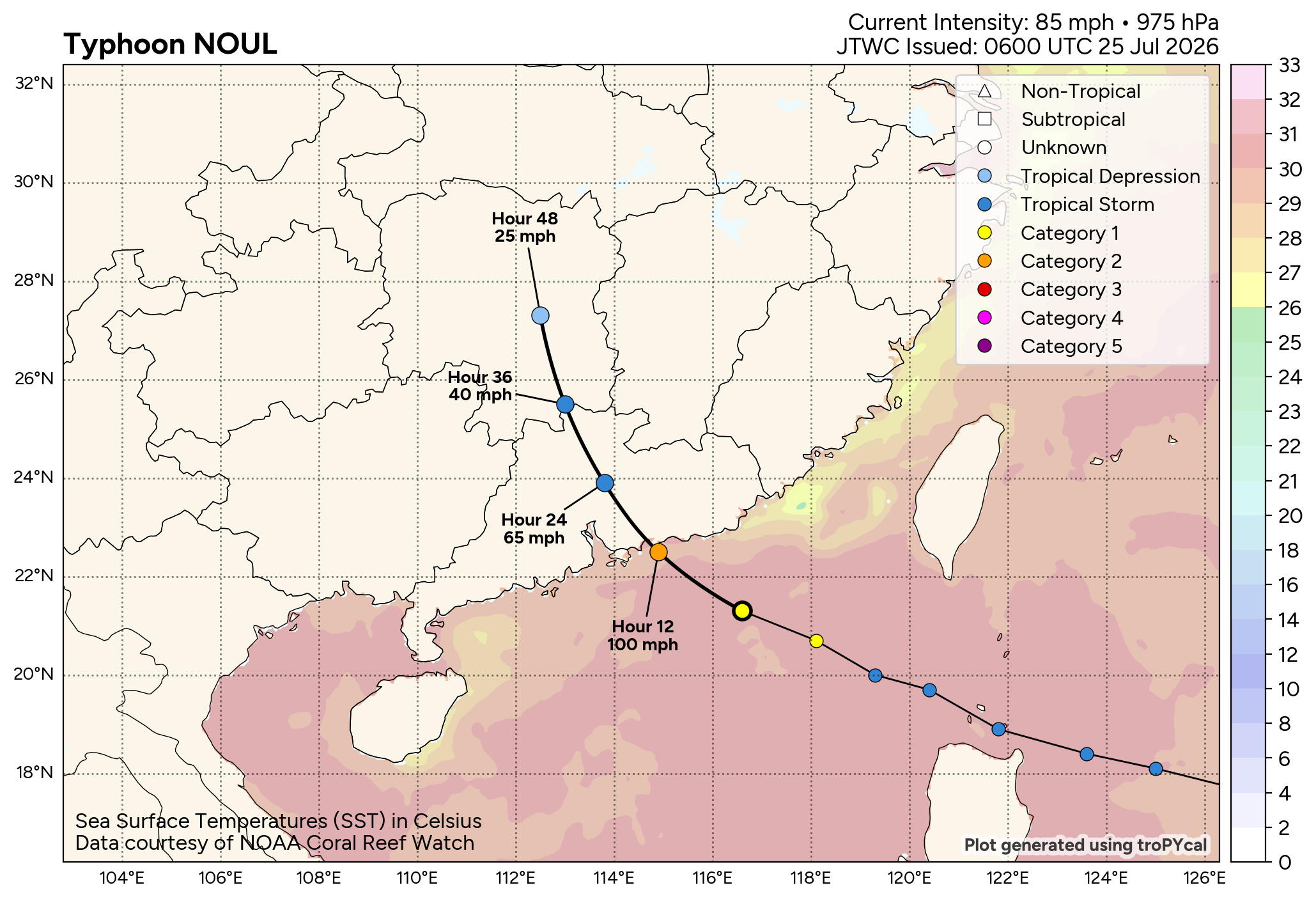 WESTERN PACIFIC: Typhoon 11W(NOUL) forecast to peak at CAT 2 US while making landfall East of HONG KONG within 12 hours/EASTERN PACIFIC: HU 06E(FAUSTO) peaks at CAT2 US/07E(GENEVIEVE) set to reach CAT 3 US by 48 hours//25@1100 UTC 