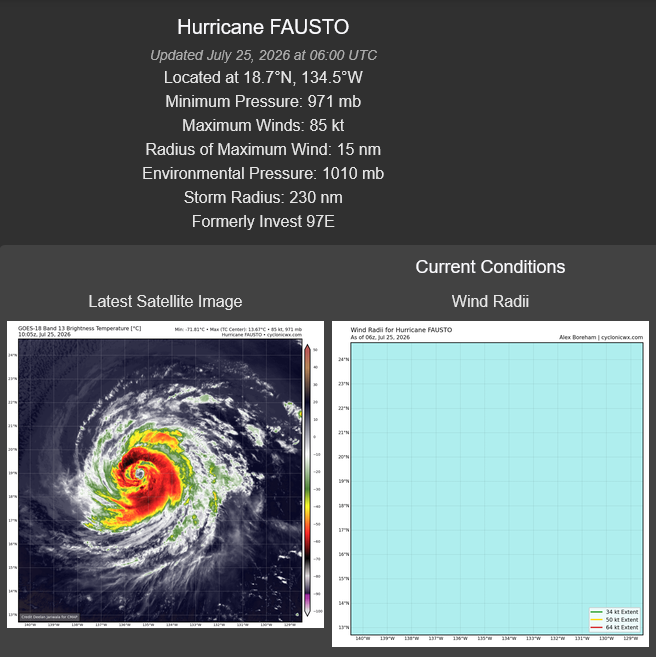 WESTERN PACIFIC: Typhoon 11W(NOUL) forecast to peak at CAT 2 US while making landfall East of HONG KONG within 12 hours/EASTERN PACIFIC: HU 06E(FAUSTO) peaks at CAT2 US/07E(GENEVIEVE) set to reach CAT 3 US by 48 hours//25@1100 UTC 