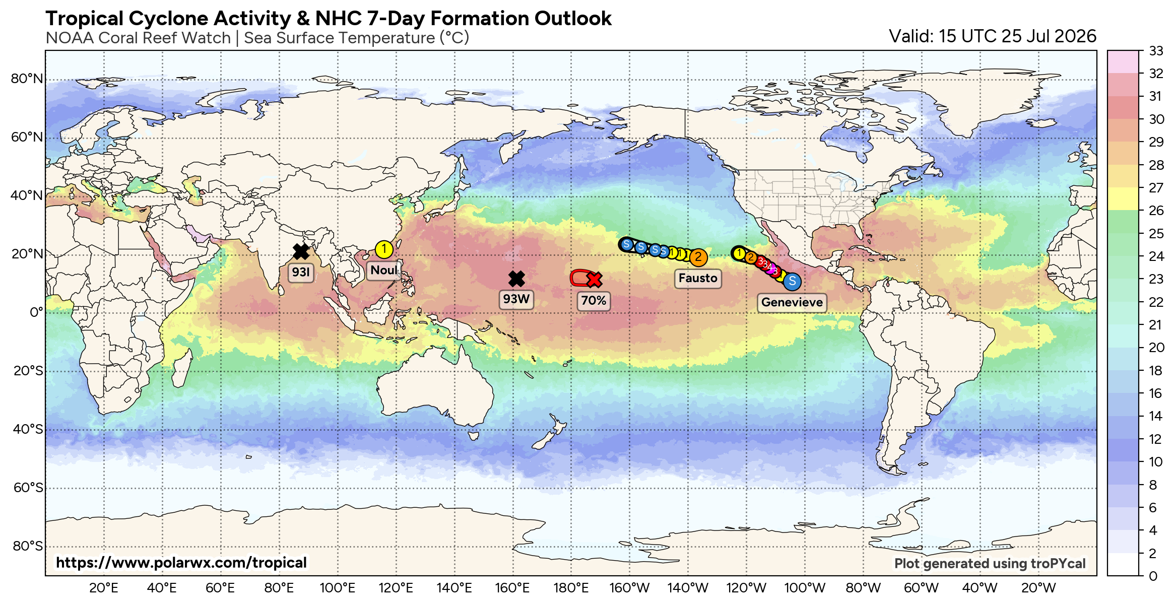 WESTERN PACIFIC: Typhoon 11W(NOUL) CAT 2 US making landfall East of HONG KONG/HU 06E(FAUSTO) CAT 2 /TS 07E(GENEVIEVE) forecast to peak at CAT 4 by 72 hours/Invest 93B//25@2130 UTC 