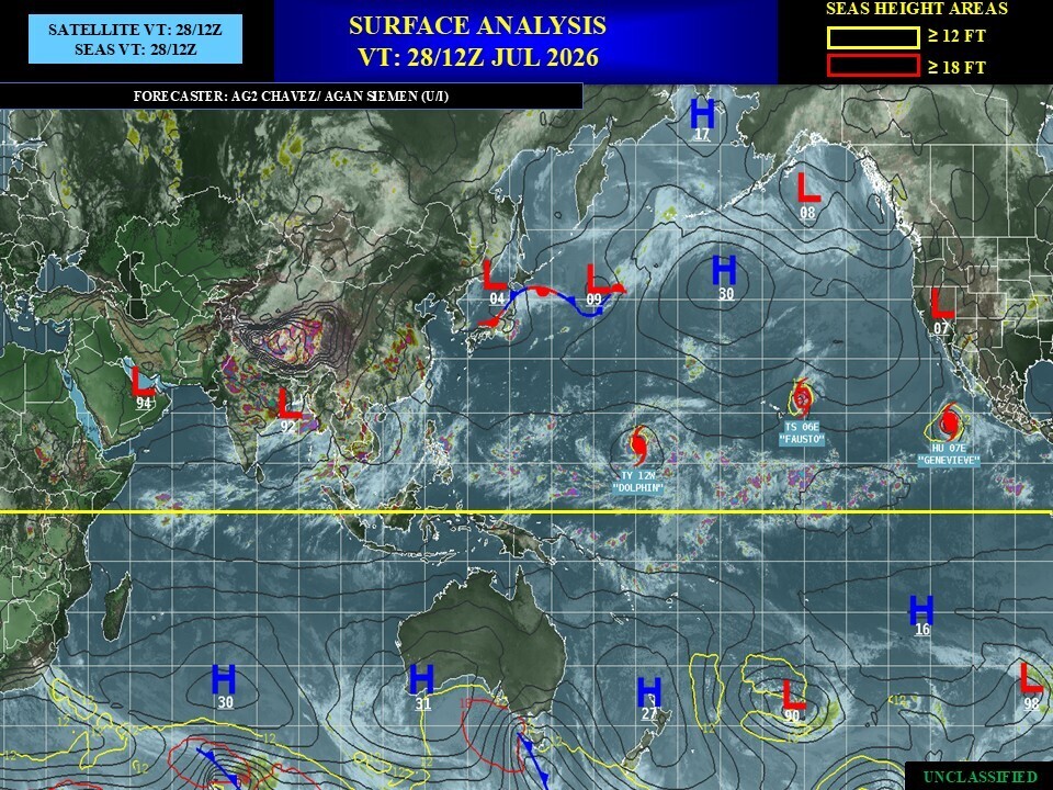 WESTERN PACIFIC: TY 12W(DOLPHIN) CAT 4 US, an ERC momentarily stopped a stunning ERI event of 80kt/24h,CAT 5 forecast within 24h/EASTERN PACIFIC: HU 07E(GENEVIEVE) still powerful//29@1130 UTC