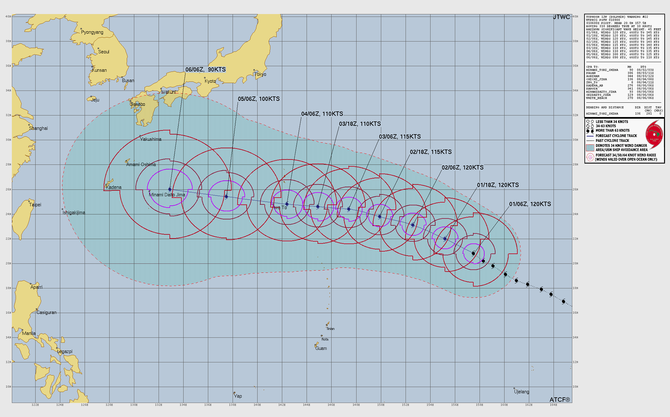 WESTERN PACIFIC: TY 12W(DOLPHIN) 3rd ERC near completion,still powerful CAT 4 US/EASTERN PACIFIC: 07E(GENEVIEVE) nicely depicted by SAR//01@1000 UTC
