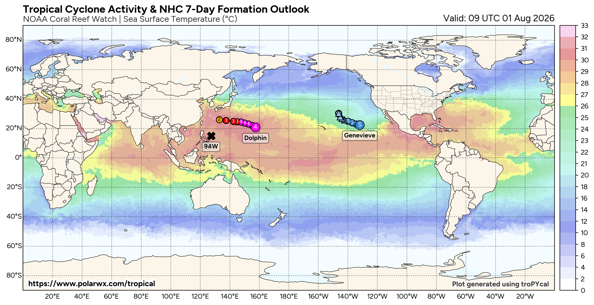 WESTERN PACIFIC: TY 12W(DOLPHIN) 3rd ERC near completion,still powerful CAT 4 US/EASTERN PACIFIC: 07E(GENEVIEVE) nicely depicted by SAR//01@1000 UTC