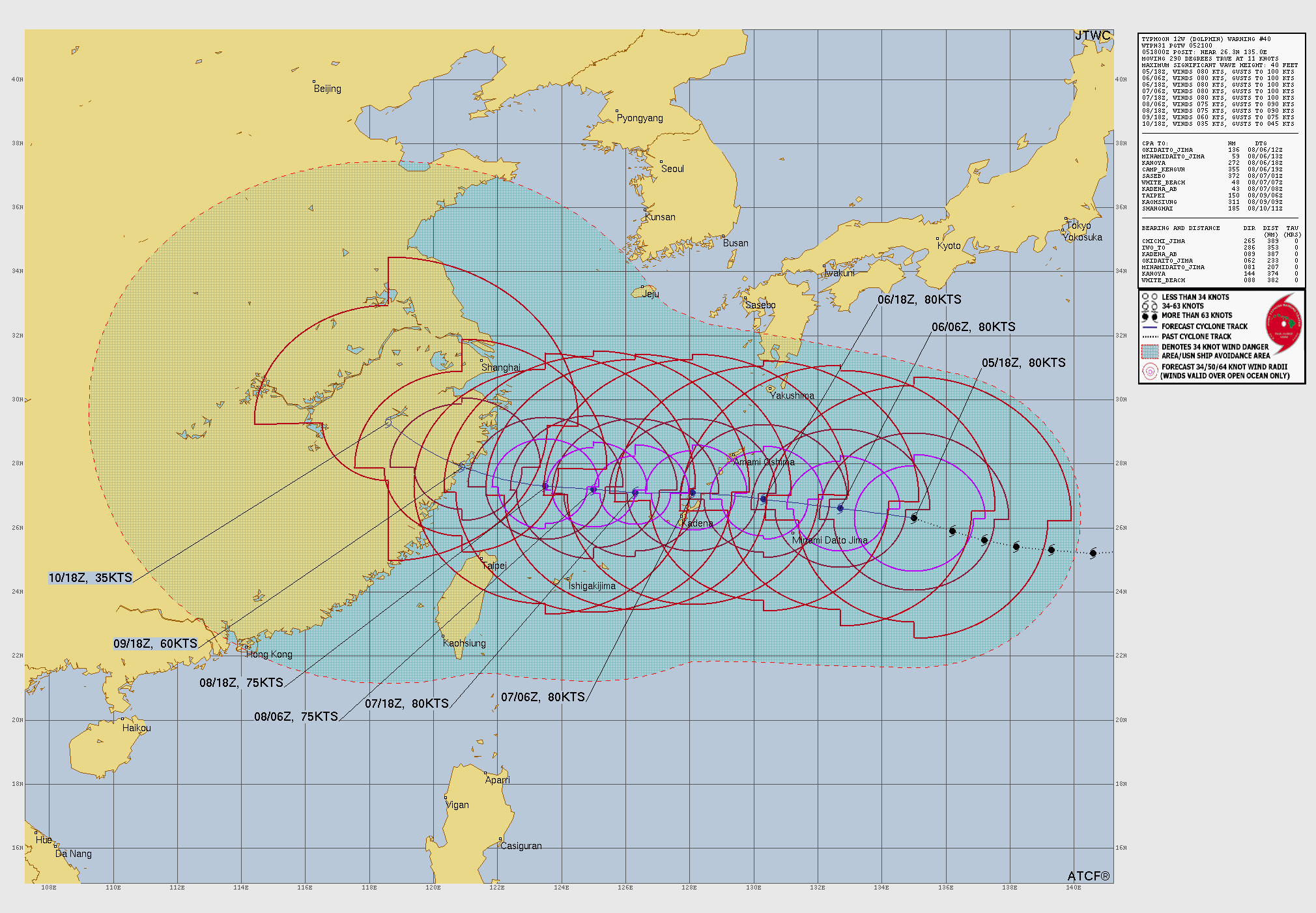 WESTERN PACIFIC: TY 12W(DOLPHIN) down from CAT4 US to CAT 1 in 36h, gradually approaching OKINAWA/TS 13W(KUJIRA)/Invest 96W//05@2200 UTC