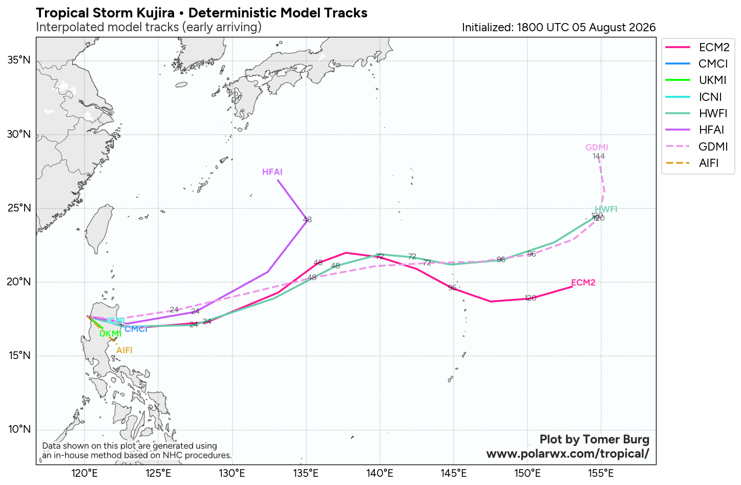 WESTERN PACIFIC: TY 12W(DOLPHIN) down from CAT4 US to CAT 1 in 36h, gradually approaching OKINAWA/TS 13W(KUJIRA)/Invest 96W//05@2200 UTC
