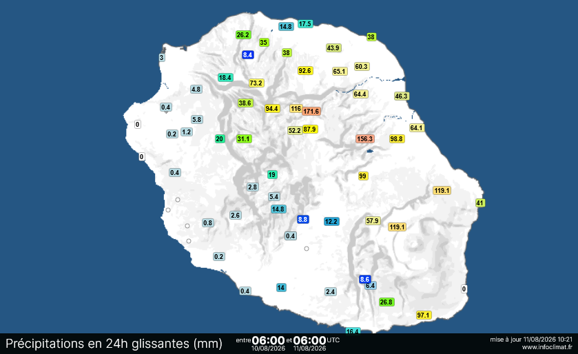 Pluies: plus de 300mm en 48 heures à la REUNION//11/08/26