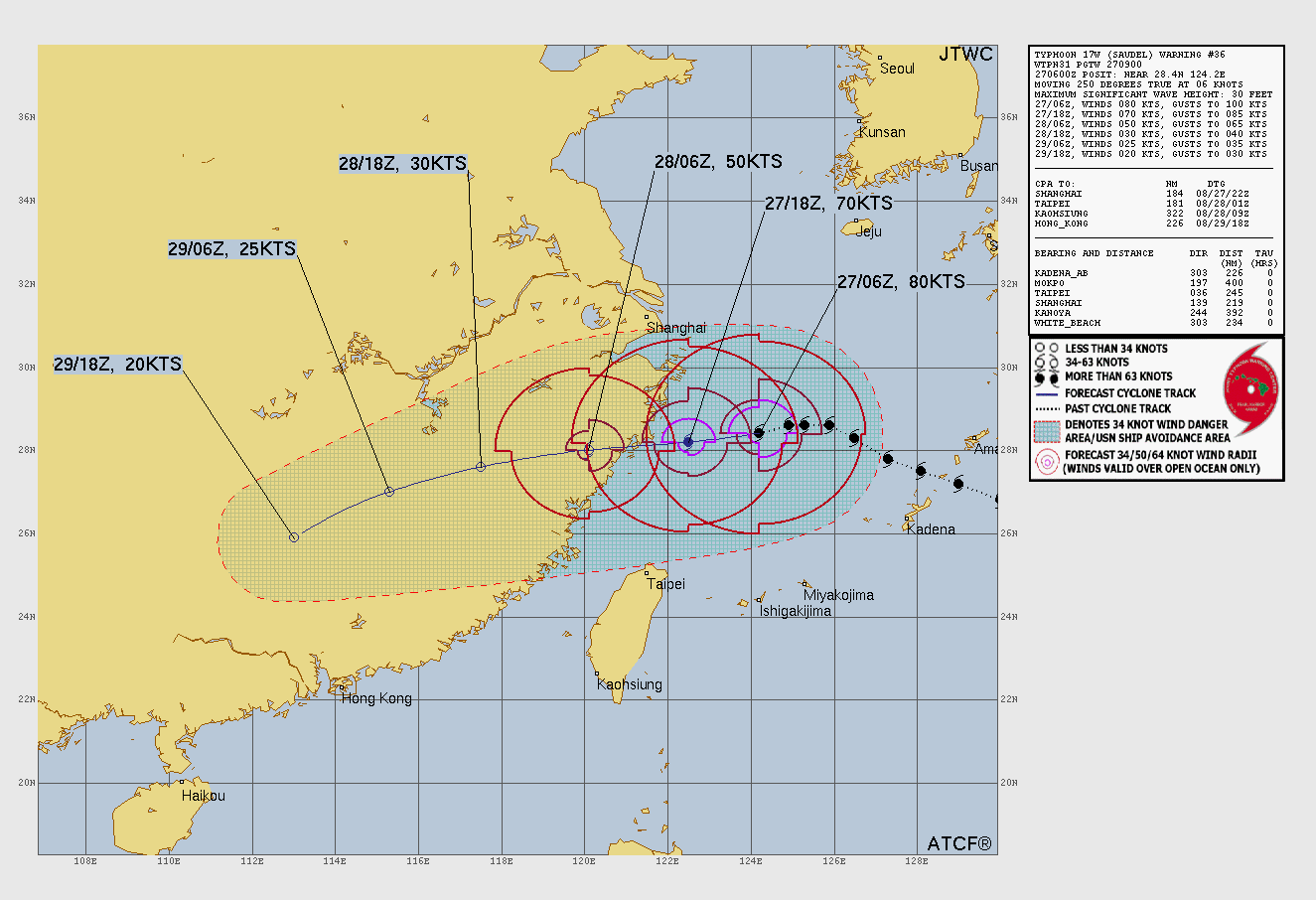 WESTERN PACIFIC: TY 17W(SAUDEL)CAT 1 US to make landfall over Eastern CHINA before 24 hours/TS 20W/TS 21W(ETAU)/CPA:TS 01C(LALA) still there/EPA:09E(ISELLE)/93E/94E/ATL:96L//27@1100 UTC