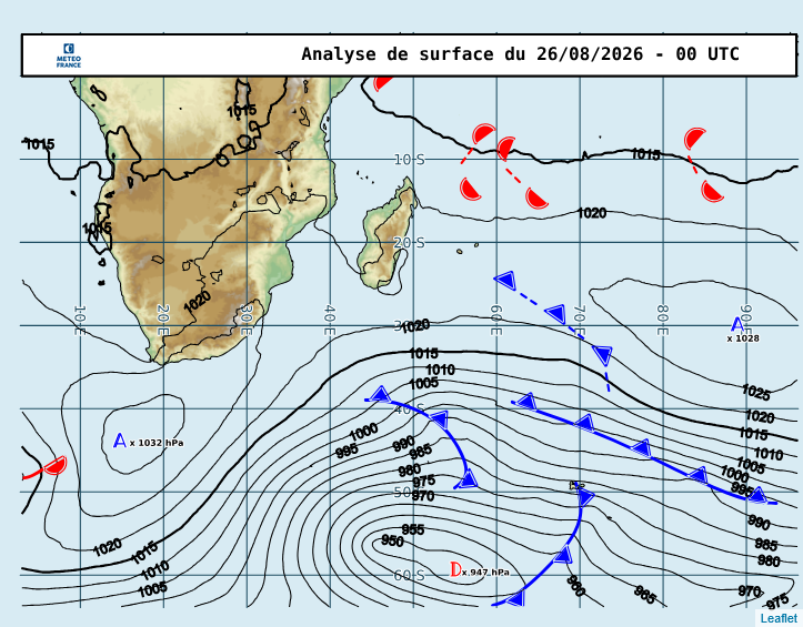 ILES SOEURS: Maurice/Réunion/Rodrigues/Agaléga/Tromelin: relevés climatologiques du 26/08/26