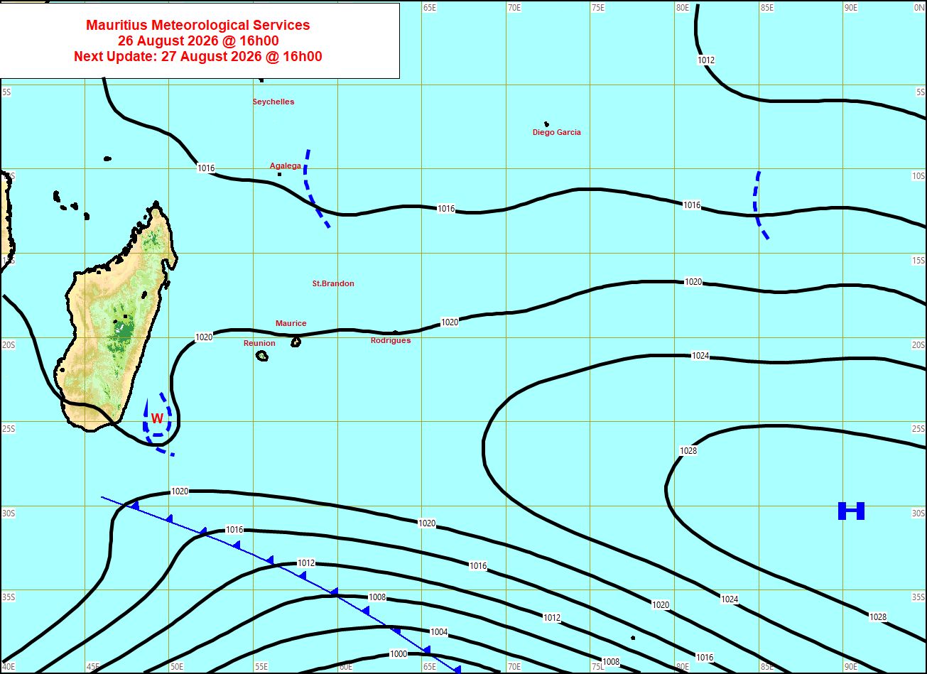 ILES SOEURS: Maurice/Réunion/Rodrigues/Agaléga/Tromelin: relevés climatologiques du 26/08/26