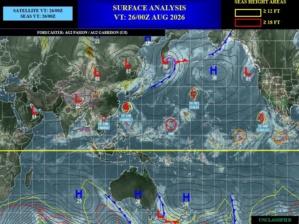 ILES SOEURS: Maurice/Réunion/Rodrigues/Agaléga/Tromelin: relevés climatologiques du 26/08/26