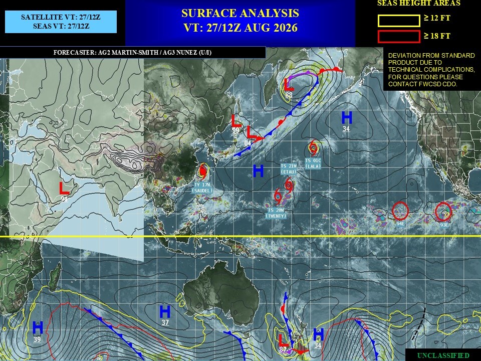 ILES SOEURS: Maurice/Réunion/Rodrigues/Agaléga/Tromelin: relevés climatologiques du 27/08/26