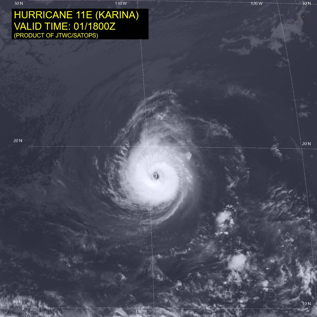 EASTERN PACIFIC: HU 11E(KARINA) CAT 4 US, SAR displays 120kt sustained winds/CENTRAL PACIFIC:HU 12E(LOWEL) CAT 3 intensifying//0902 0600UTC