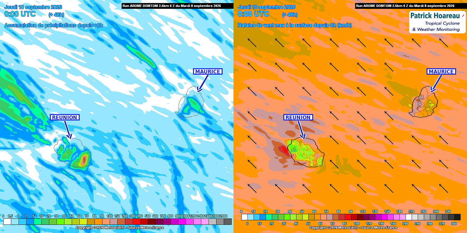 ILES SOEURS: Maurice/Réunion/Rodrigues/Agaléga/Tromelin: relevés climatologiques du 07/09/26