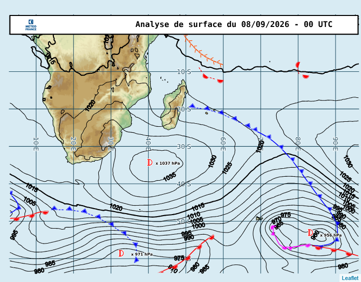 ILES SOEURS: Maurice/Réunion/Rodrigues/Agaléga/Tromelin: relevés climatologiques du 08/09/26