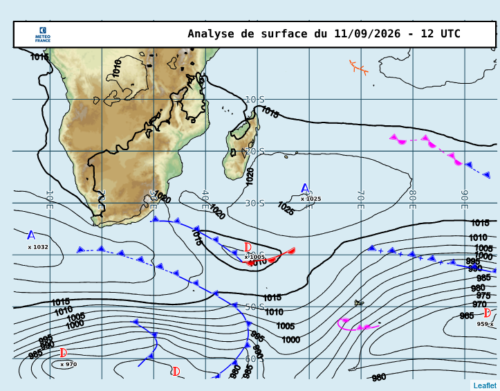 ILES SOEURS: Maurice/Réunion/Rodrigues/Agaléga/Tromelin: relevés climatologiques du 11/09/26