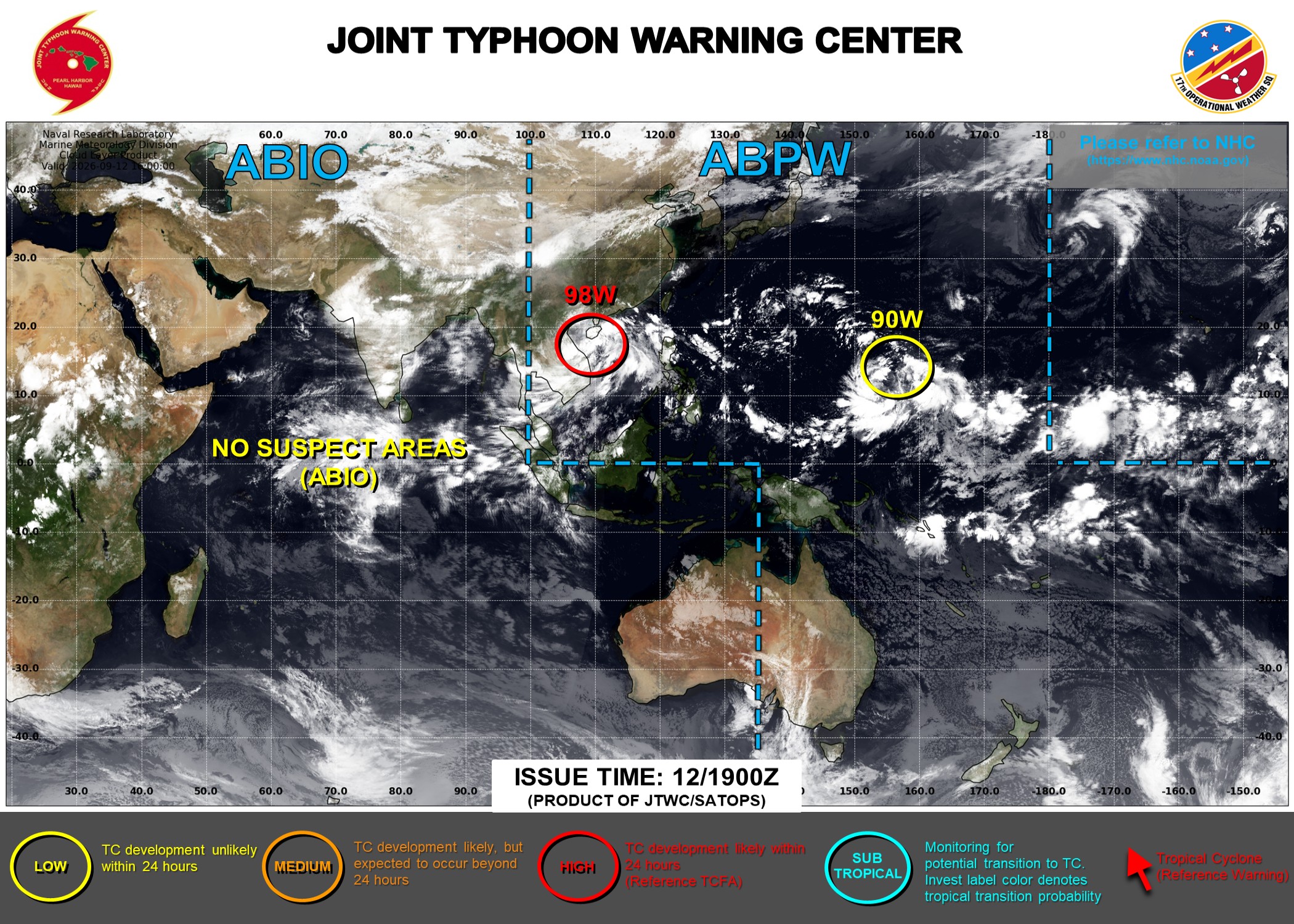 ILES SOEURS: Maurice/Réunion/Rodrigues/Agaléga/Tromelin: relevés climatologiques du 12/09/26