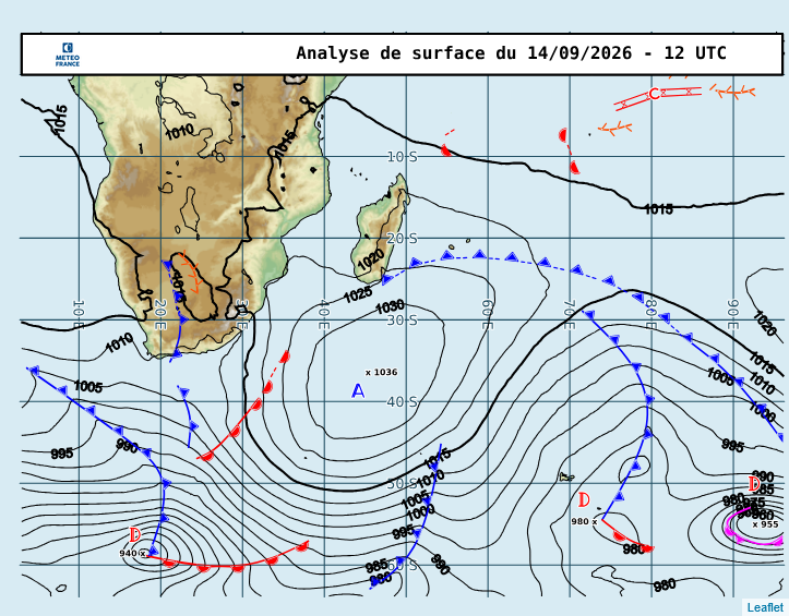 ILES SOEURS: Maurice/Réunion/Rodrigues/Agaléga/Tromelin: relevés & analyses climatologiques du 14/09/26