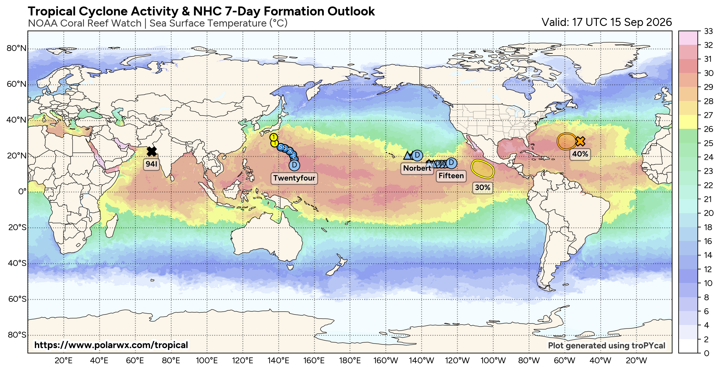 ILES SOEURS: Maurice/Réunion/Rodrigues/Agaléga/Tromelin: relevés & analyses climatologiques du 15/09/26