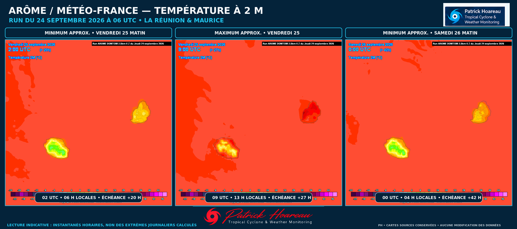 ILES SOEURS: Maurice/Réunion: tendances météo des prochaines 36h , 24/09/2026