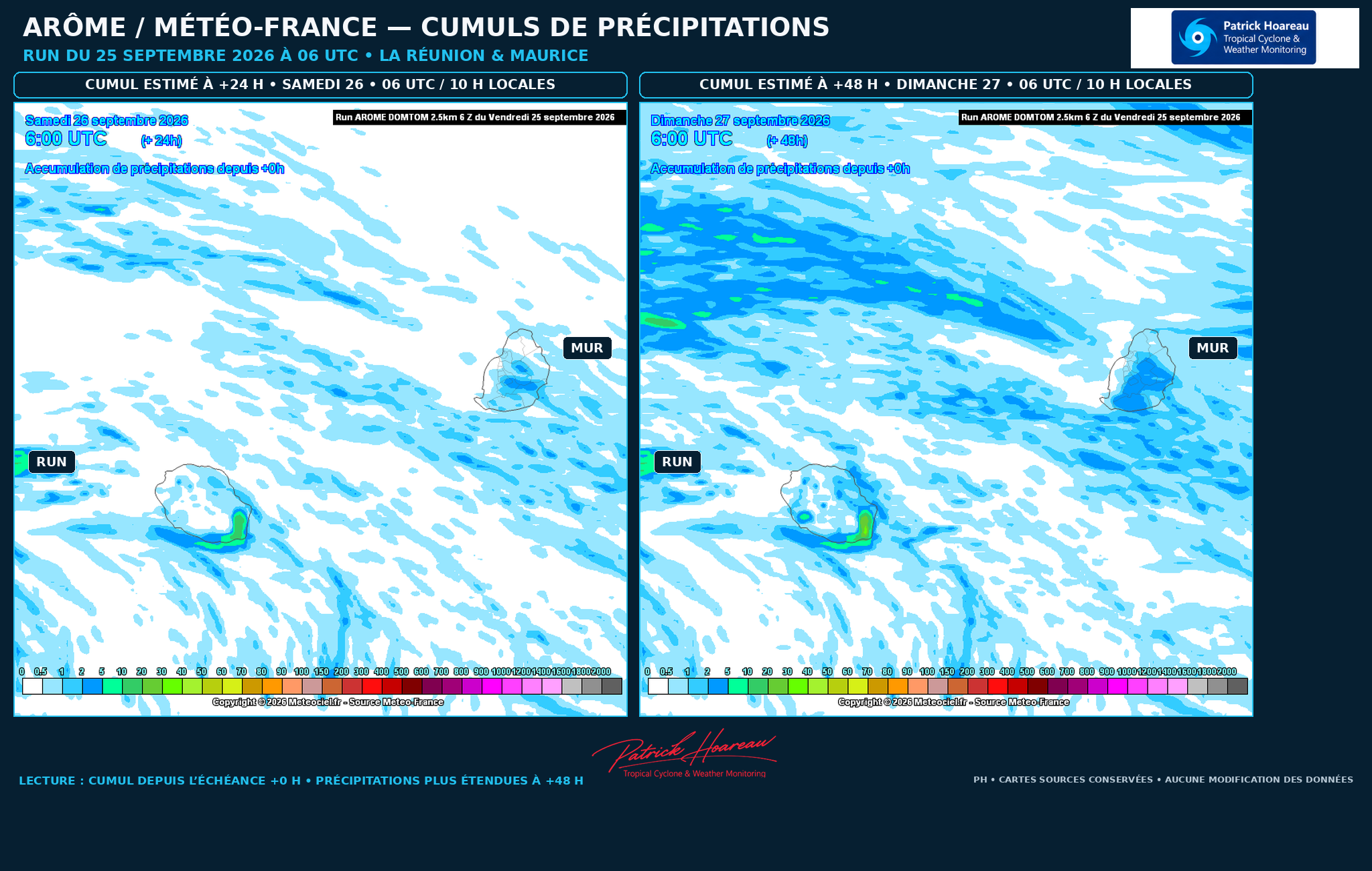  ILES SOEURS: Maurice/Réunion: le 25/09/26 : tendances météo des prochaines 36h 
