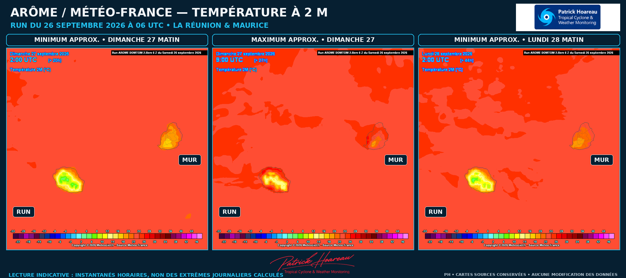  ILES SOEURS: Maurice/Réunion: le 26/09/26 : tendances météo des prochaines 36h 
