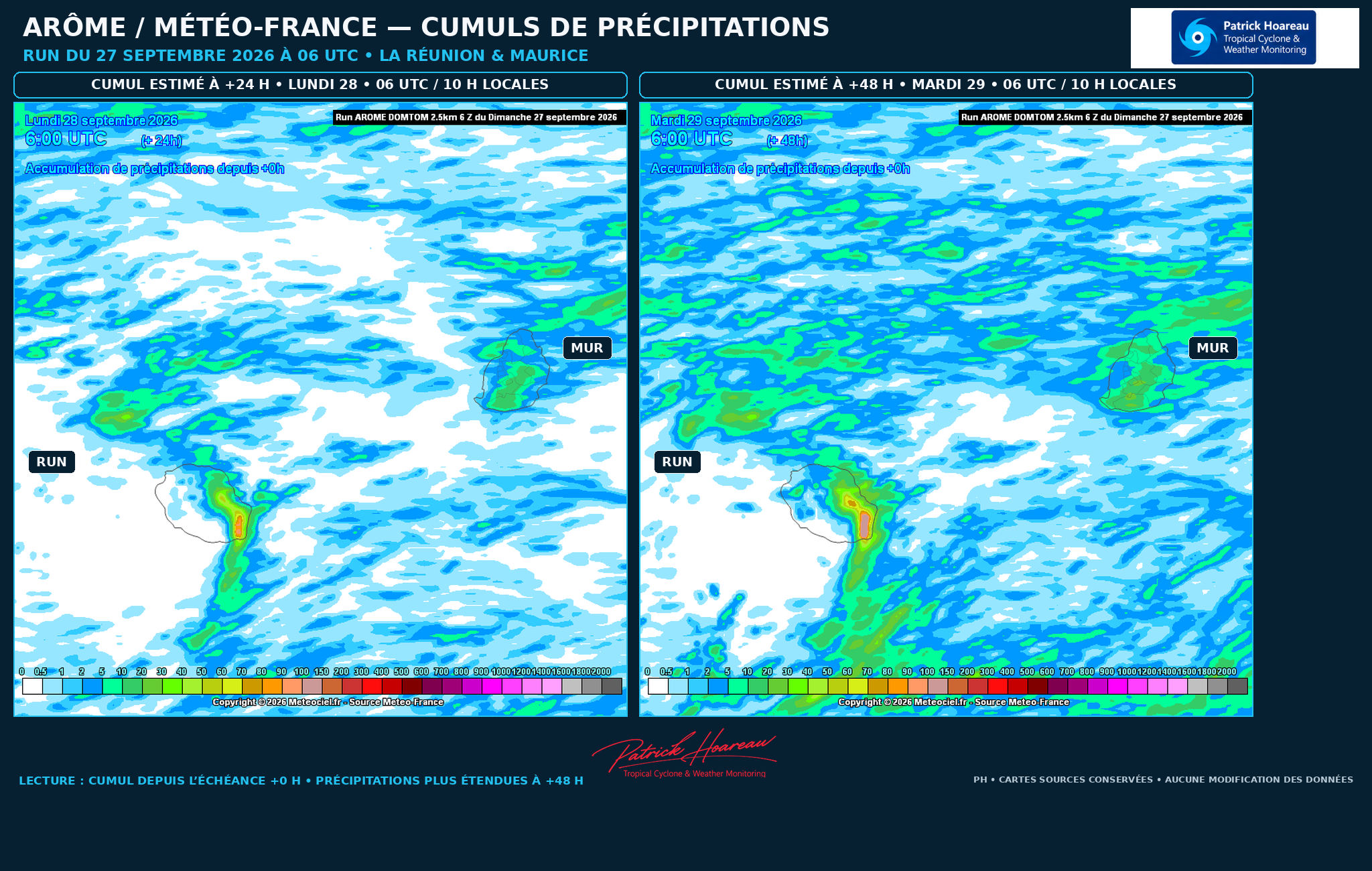 ILES SOEURS: Maurice/Réunion: le 27/09/26 : tendances météo des prochaines 36h