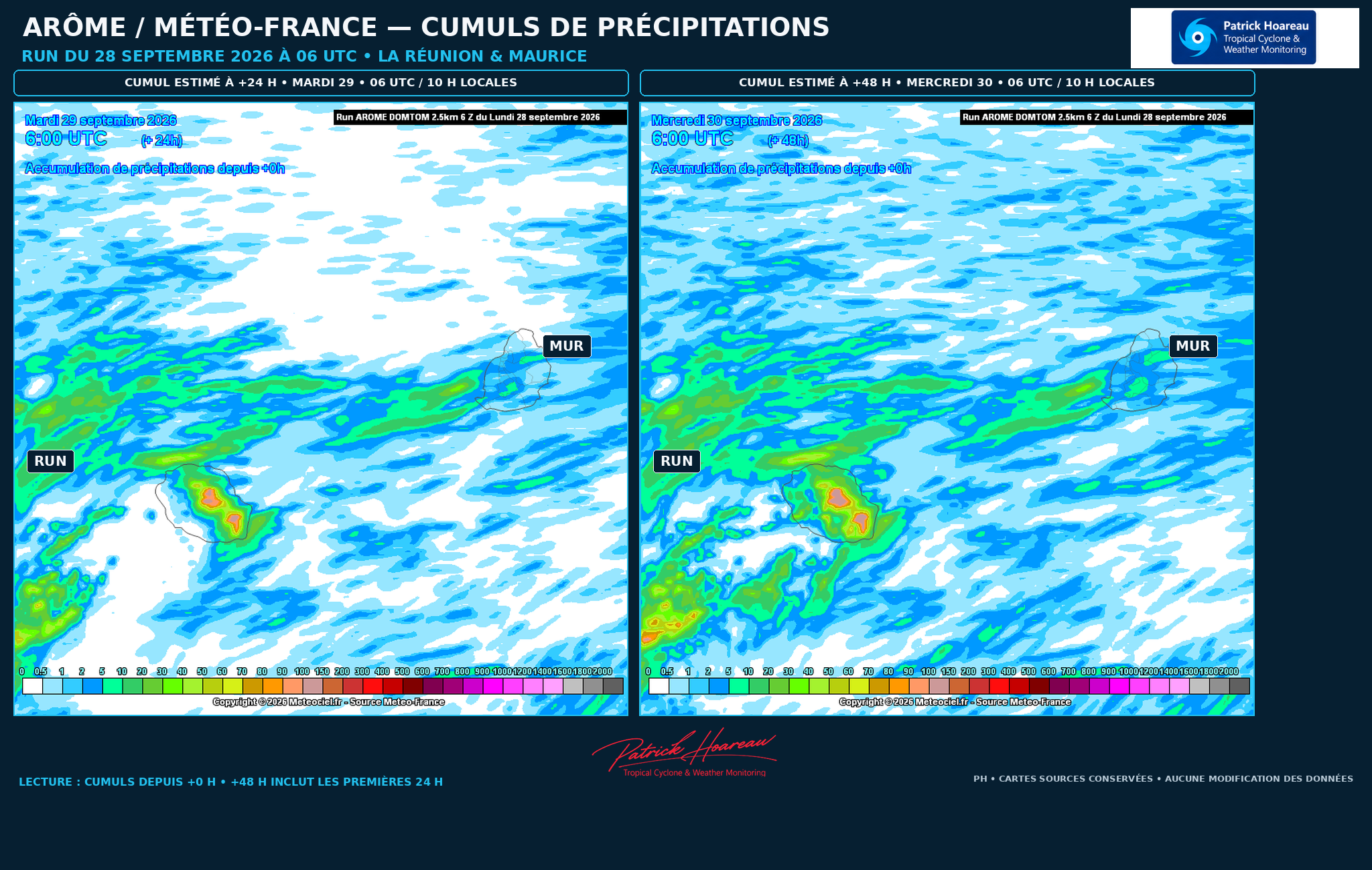 ILES SOEURS: Maurice/Réunion: le 28/09/26 : tendances météo des prochaines 36h