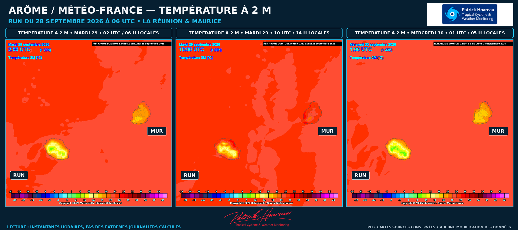 ILES SOEURS: Maurice/Réunion: le 28/09/26 : tendances météo des prochaines 36h