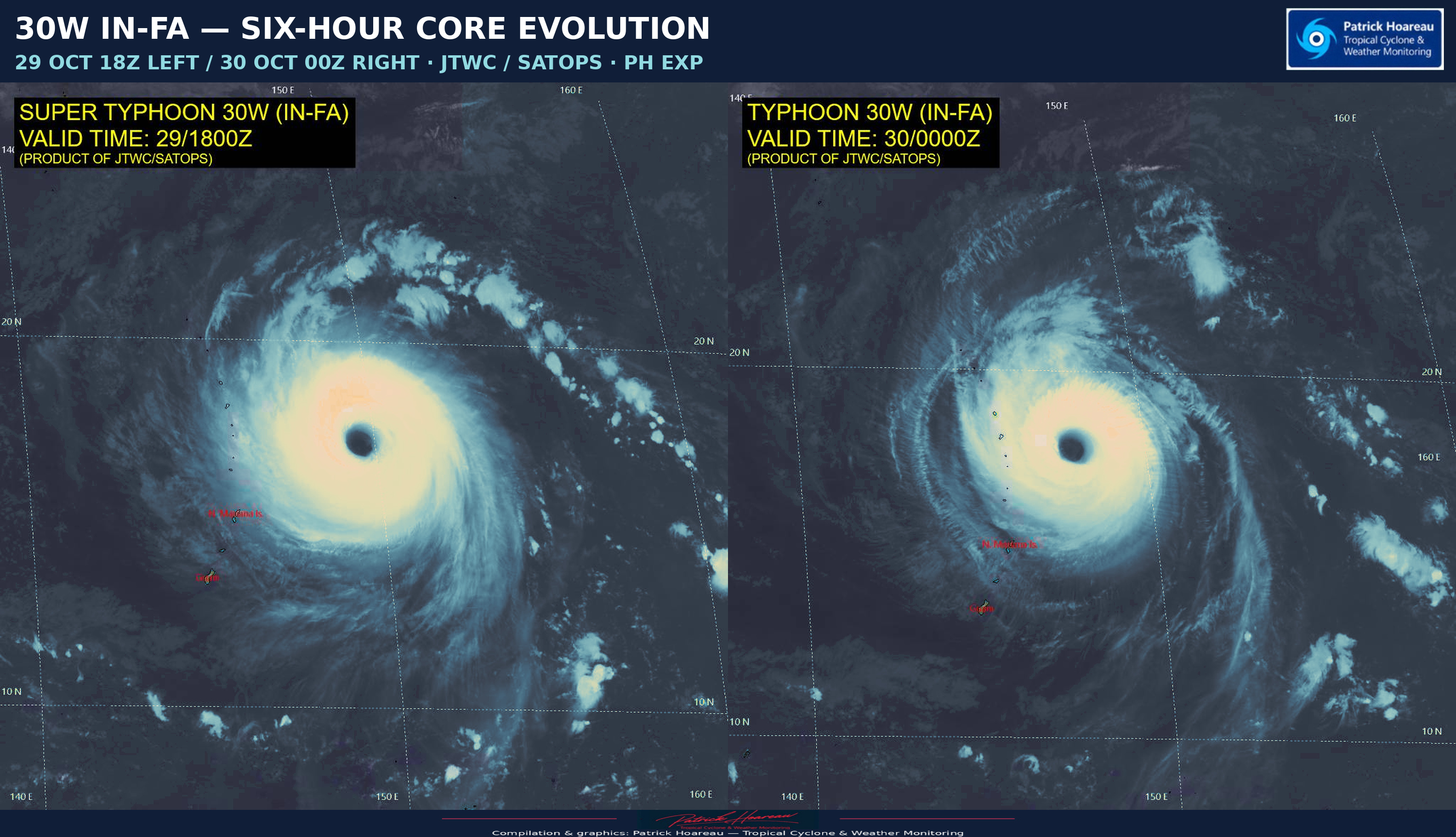 10/30/26 0300 UTC : Typhoon 30W (IN-FA) CAT 4, a still robust annular core, but a weakening trend and a complex steering ahead