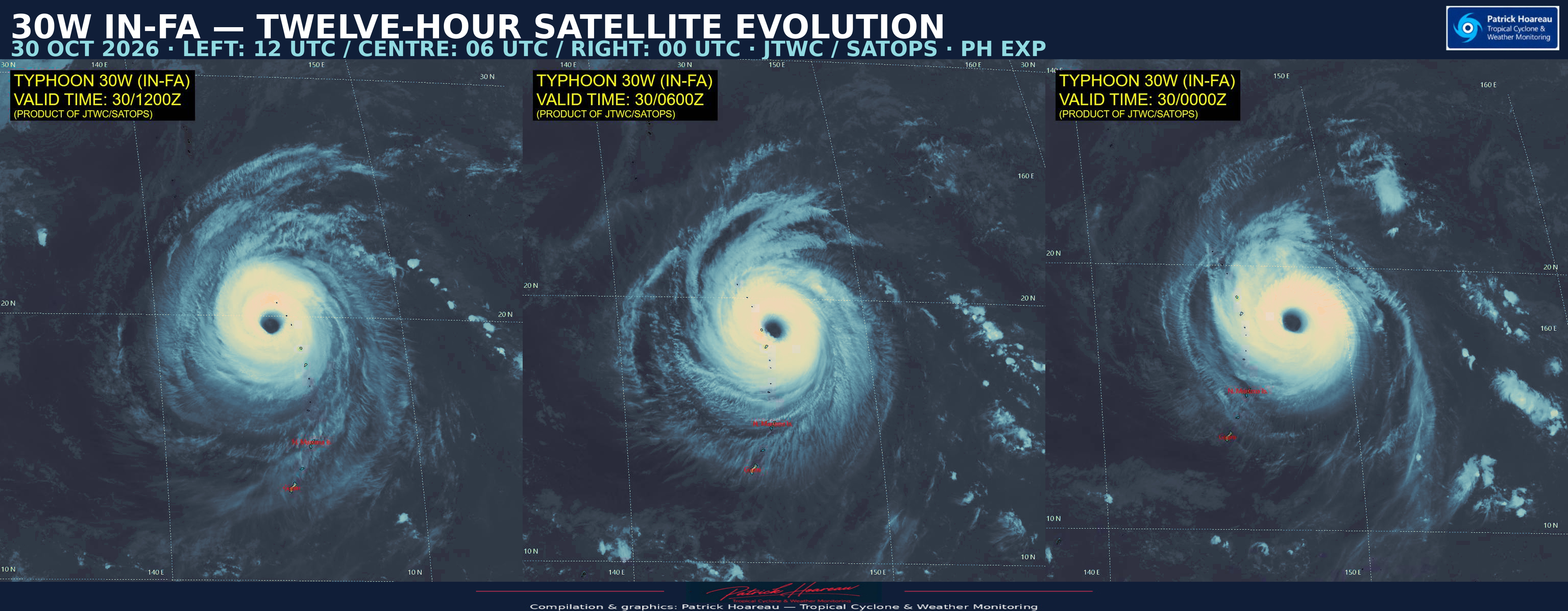 10/30/26 1500 UTC : Typhoon 30W (IN-FA) CAT 4, a robust quasi-annular core, a complex loop ahead and gradual weakening