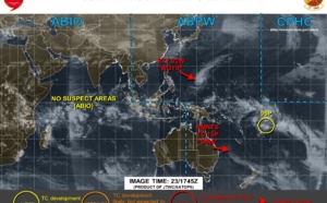 23UTC: South Pacific:  Invest 95P north of Pago Pago may develop next few days