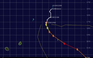 03UTC: JOANINHA(22S) category 1 US, intensifying to category 3 within 36hours and slowly heading for Rodrigues island