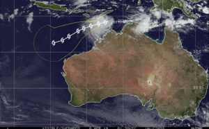 03UTC: TC WALLACE(23S) still fighting wind shear, flaring convection