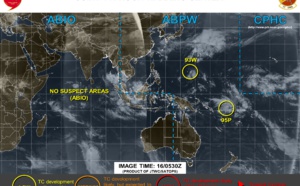 93W: near Guam, no development expected.  95P northwest of Fiji: might develop gradually after 24hours