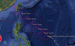 Gradually intensifying TS 04W is forecast to be close to southern Taiwan in 72hours