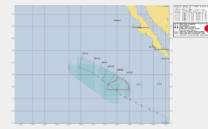 COSME(03E) is a weak and sheared system, intensity is forecast to fall below 35knots within 12hours