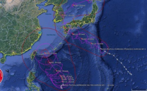 Invest 94W is now intensifying TD 10W. Francisco(09W) slowly approaching Japan