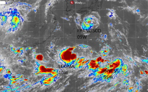 TS Francisco(09W) near Sasebo in 24hours. Lekima(10W) typhoon in 72h. 95W: now on the charts