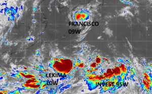 Francisco:almost a typhoon bearing down on Sasebo. Lekima:forecast peak intensity down. 95W:TCFA