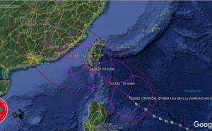 TS Bailu(12W) showing signs of organisation, approaching southern Taiwan