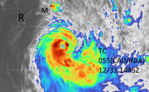05S(CALVINIA) now at Typhoon intensity, moving away from the Mascarenes