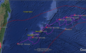 DANILO(08S) : forecast to track very close or over Mauritius shortly after 72h with 40knots  sustained winds