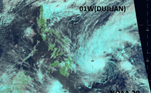 Western North Pacific: 01W named DUJUAN, forecast to intensify next 36h if wind shear decreases, 18/09utc update Western North Pacific: 01W named DUJUAN, forecast to intensify next 36h if wind shear decreases, 18/09utc update